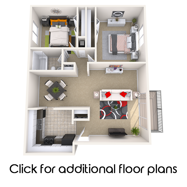 Floor plan for 2 beds, 1 bath, 900 sqft